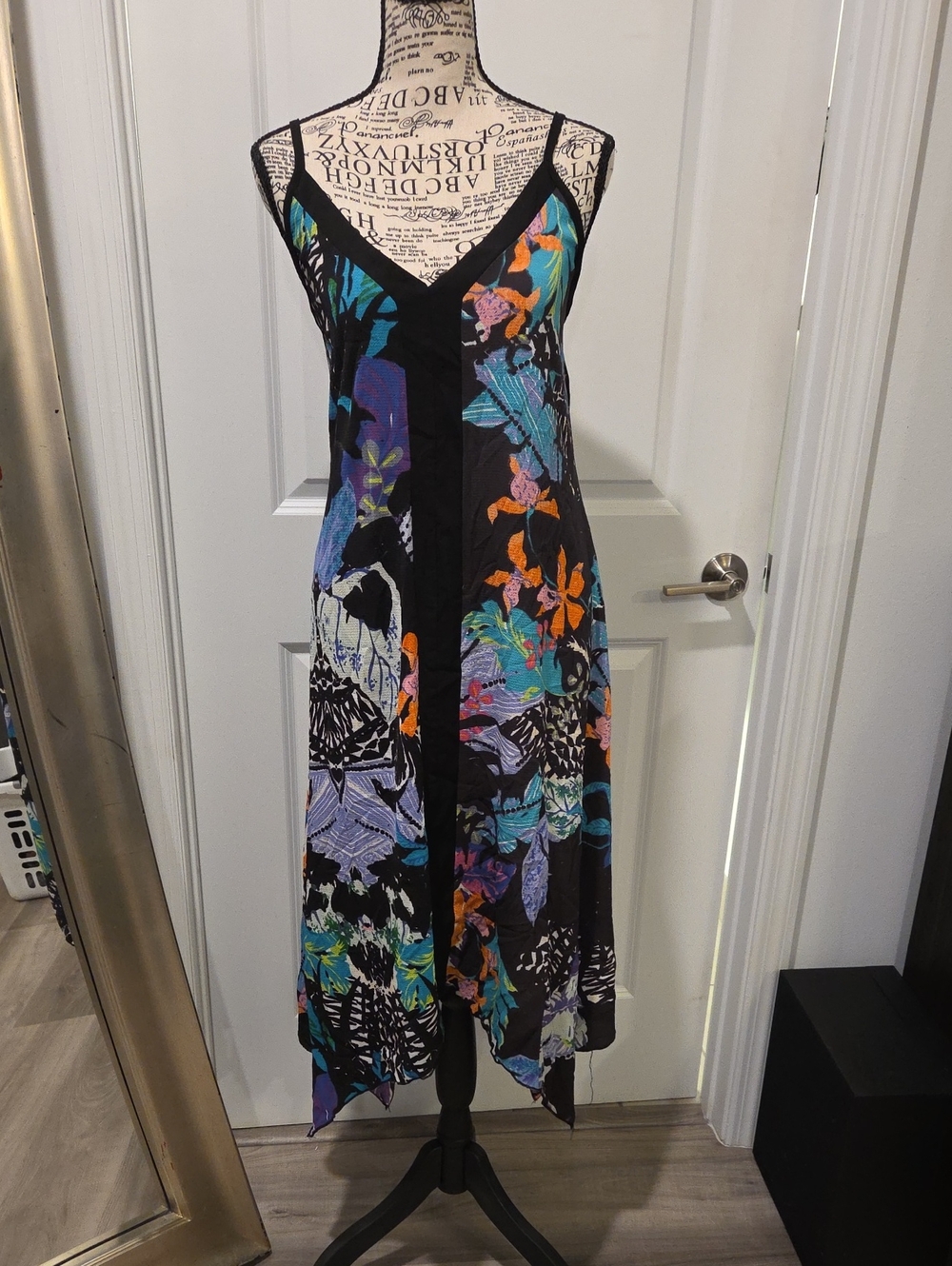 Shoreline Black Slip Midi Dress with Multicolor Floral Print Size S/M!
